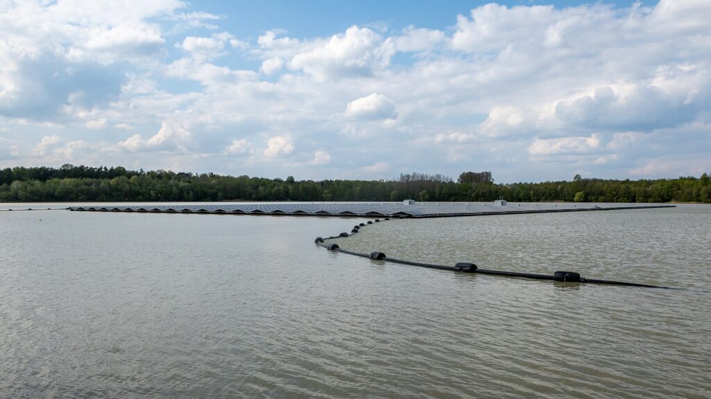 Floating solar plant on the Silbersee III in Haltern am See, North Rhine-Westphalia, Germany