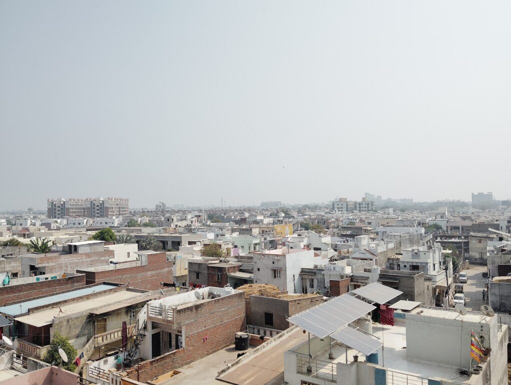 Rooftop Solar panels on homes in Mehsana, Gujarat, India
